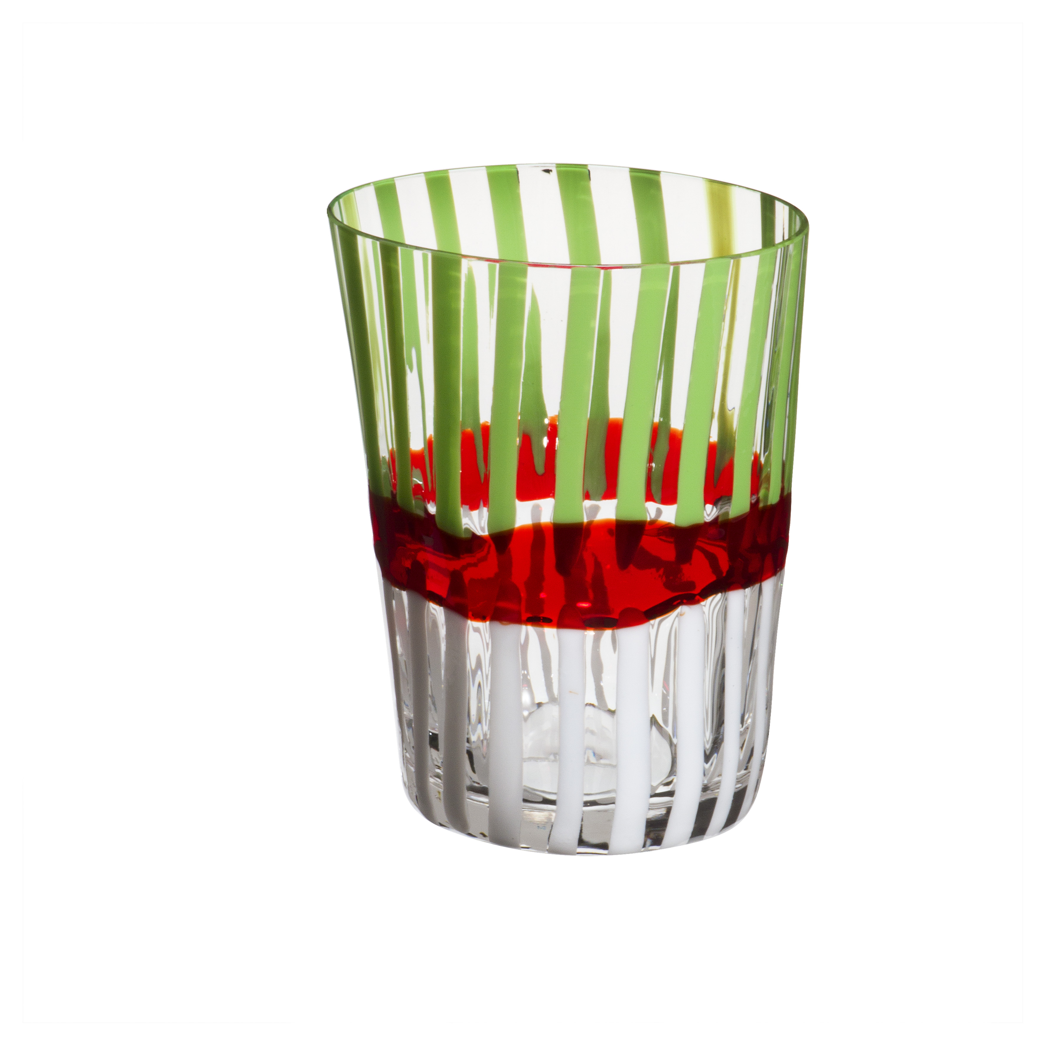 Bicchiere Acqua Bora Righe Bianche E Verde Fascia Rossa